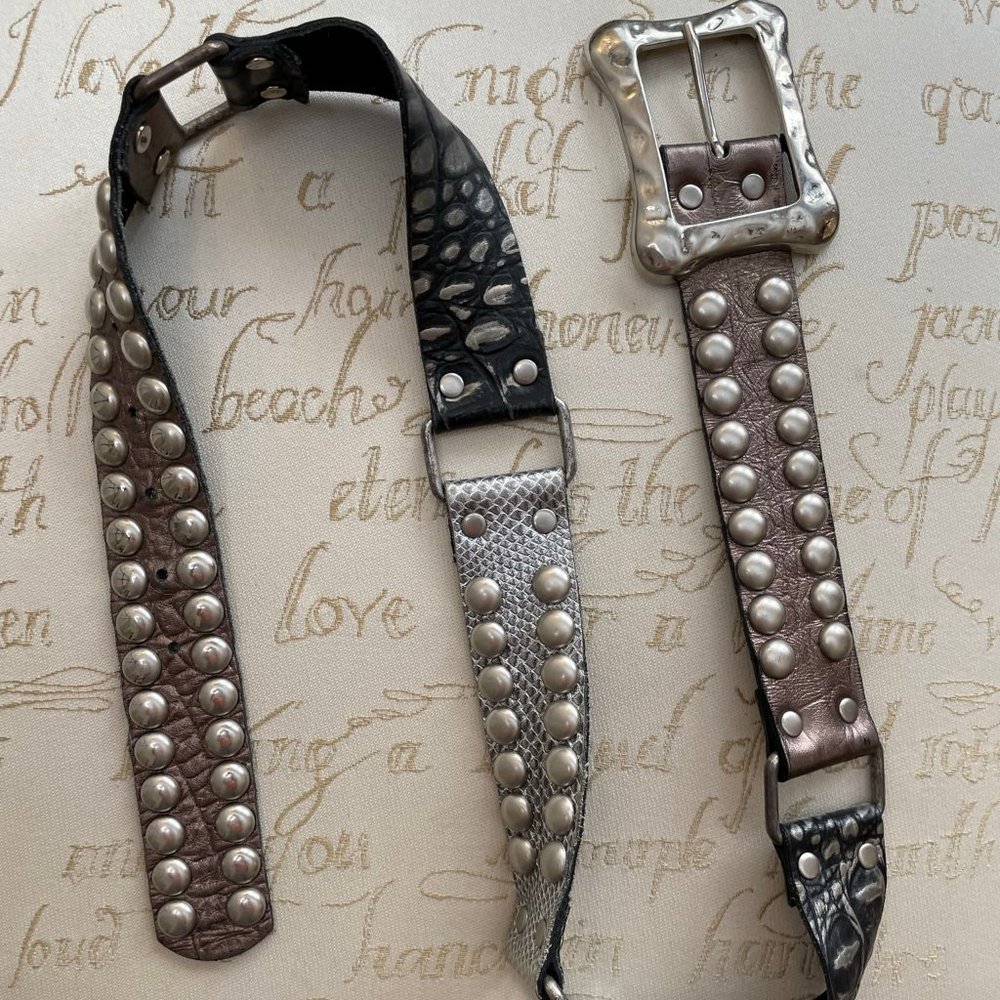 Belt Pewter/Gray/Silver with Silver Metallic Studs Size L